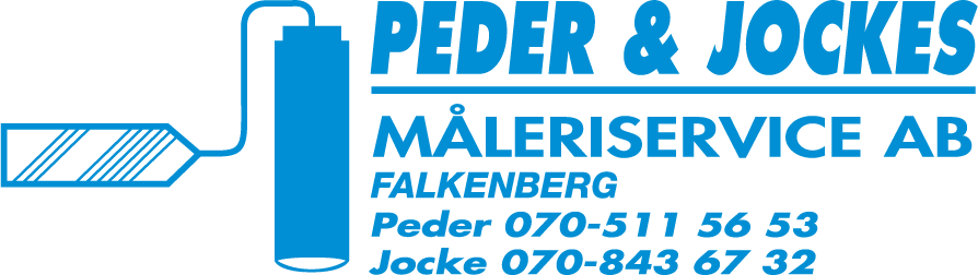 Logotype för Peder och Jockes Måleriservice AB i Falkenberg